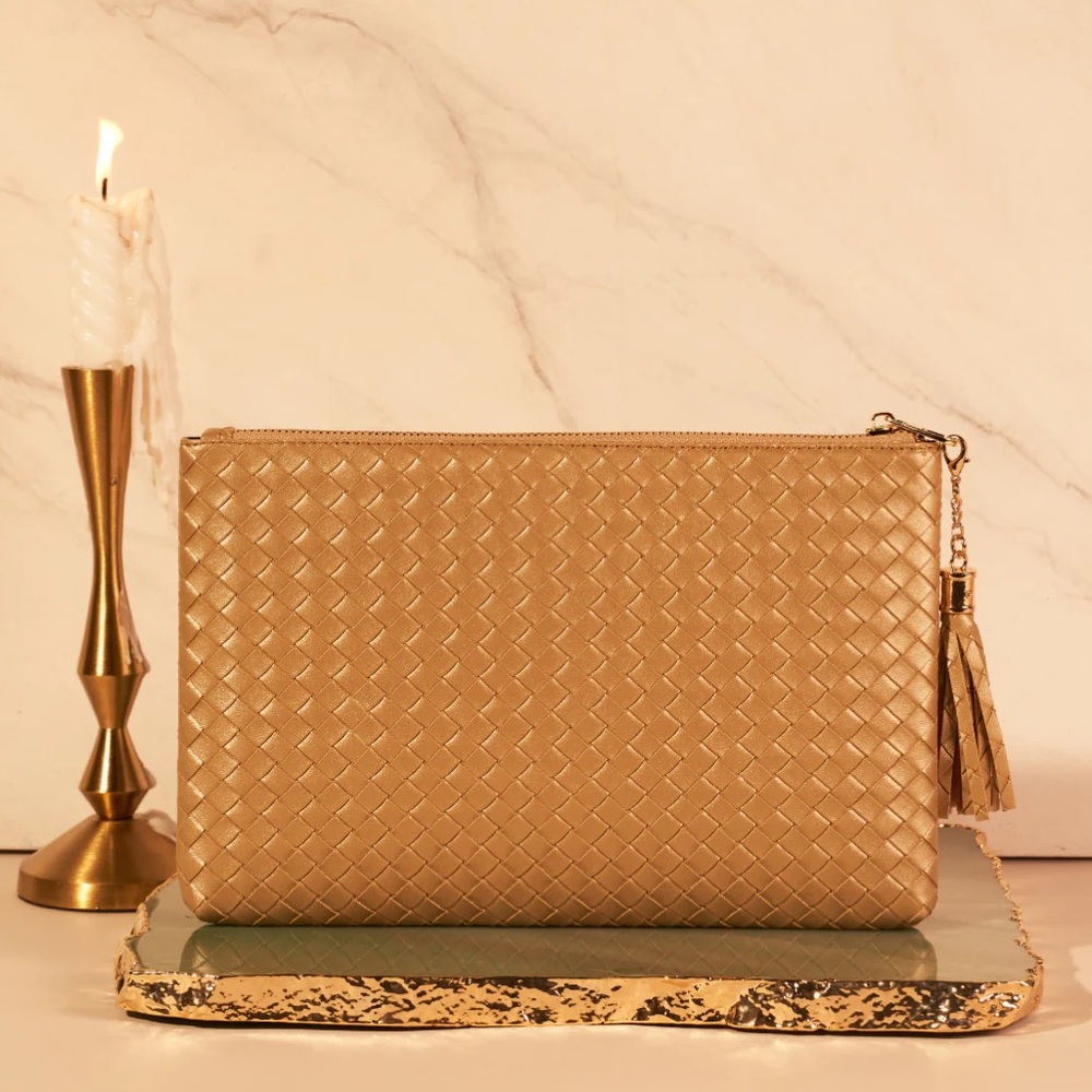 Virginia Wolf matte gold Mimi clutch Rachel Zoe Collaboration NWT